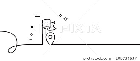 Flag location line icon. Continuous one line with curl. Goal success sign. Leadership symbol. Flag single outline ribbon. Loop curve pattern. Vector 109734637