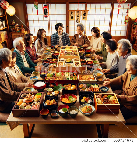 family eating osechi 109734675