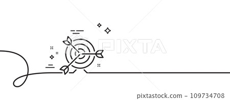 Target line icon. Continuous one line with curl. Marketing targeting strategy symbol. Aim with arrows sign. Target single outline ribbon. Loop curve pattern. Vector 109734708