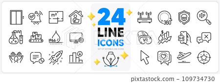 Icons set of Lift, Star target and Wifi line icons pack for app with Decreasing graph, Notification received, Cyber attack thin outline icon. Statistic, Vr, Safe water pictogram. Vector Icons set of Lift, Star target and Wifi line icons pack for app with Decreasing graph, Notification received, Cyber attack thin outline icon. Statistic, Vr, Safe water pictogram. Vector 109734730
