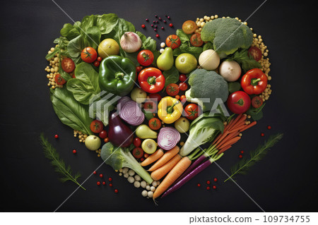 vegetables and fruits in the form of a heart. food for Valentine's Day. vegan food. The 14th of February. vegetables and fruits in the form of a heart. food for Valentine's Day. vegan food. The 14th of February. 109734755