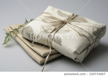 wrapping gifts in fabric in furoshiki style. Eco friendly concept. DIY. 109734807