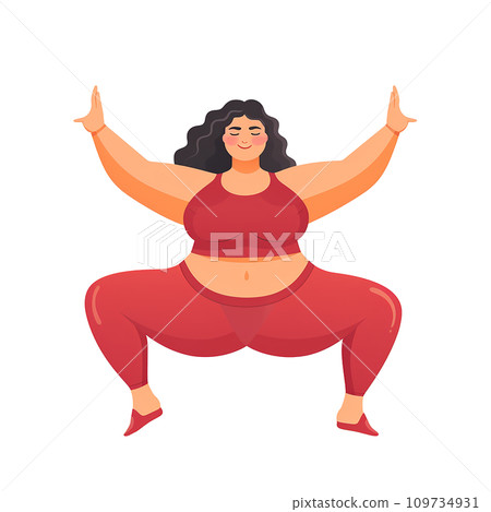 flat illustration of a plus size girl doing exercises. lifestyle, yoga exercises. modern style cartoon flat illustration of a plus size girl doing exercises. lifestyle, yoga exercises. modern style cartoon 109734931