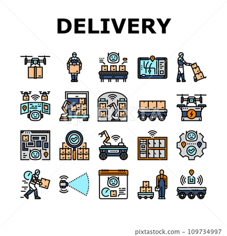 delivery autonomous robot icons set vector 109734997