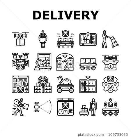 delivery autonomous robot icons set vector 109735053