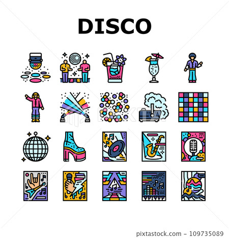 disco party music night dance icons set vector 109735089