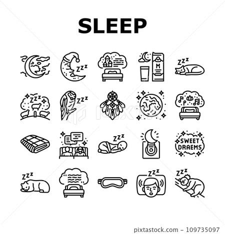 sleep bed pillow dream night icons set vector 109735097