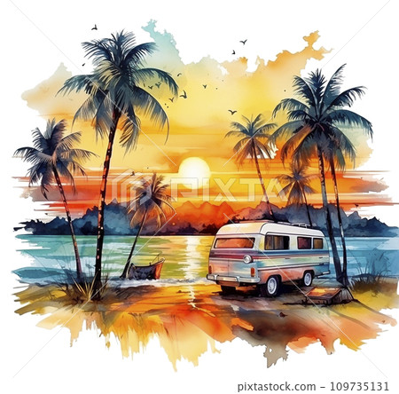 Sunset landscape with trees Wild SeamstressArtist - Illustrations ART street