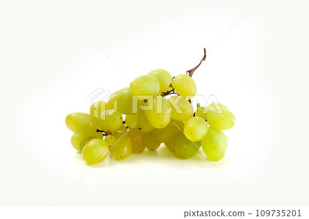 Bunch of organic green grapes isolated on white background. 109735201