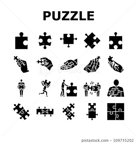 puzzle jigsaw piece, business icons set vector 109735202