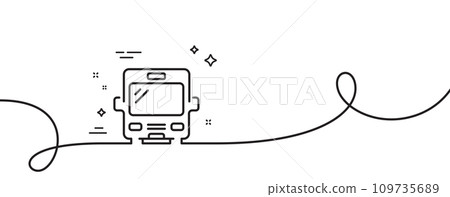Bus transport line icon. Continuous one line with curl. Transportation sign. Tourism or public vehicle symbol. Bus single outline ribbon. Loop curve pattern. Vector Bus transport line icon. Continuous one line with curl. Transportation sign. Tourism or public vehicle symbol. Bus single outline ribbon. Loop curve pattern. Vector 109735689