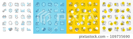Vector icons set of Attention, Histogram and Sun protection line icons pack for web with Money transfer, Info, Energy outline icon. Chemistry lab, Time management, Puzzle pictogram. Vector 109735690