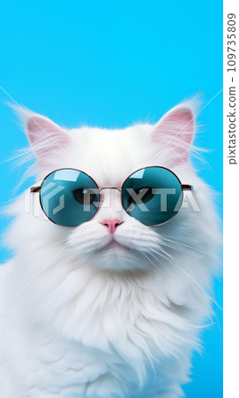 Portrait cool cat concept design, white cat wearing eyes glasses isolated on background, blue texture on background, iOS background style, Portrait cool cat concept design, white cat wearing eyes glasses isolated on background, blue texture on background, iOS background style, 109735809
