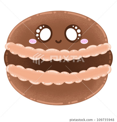 Cute Chocolate Brown Macaron Mascot Character Kawaii Cartoon illustration French Dessert Cute Dessert 109735948