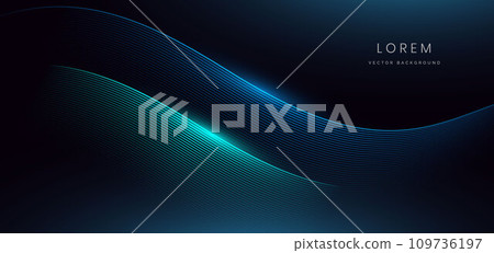 Abstract futuristic curved glowing blue light lines on black background. 109736197