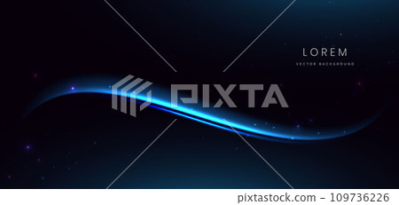 Abstract futuristic curved glowing blue light lines on dark blue background. Abstract futuristic curved glowing blue light lines on dark blue background. 109736226