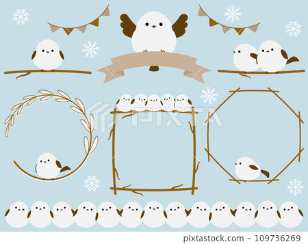 Cute long-tailed moth frame and decoration set 109736269