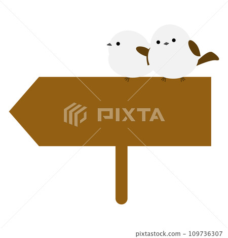 Left-pointing arrow sign and two long-tailed moths 109736307