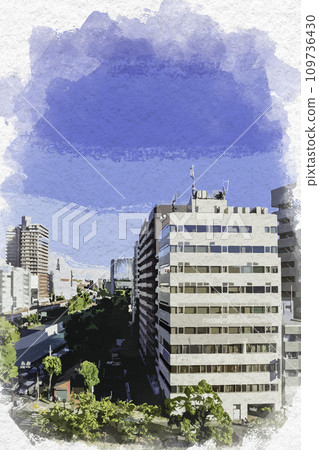 水彩畫風格,橫濱,神奈川縣橫濱市櫻木町,櫻川大橋南交叉口地區 水彩畫風格,橫濱,神奈川縣橫濱市櫻木町,櫻川大橋南交叉口地區 109736430