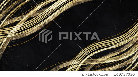 Gold and black Japanese style curved background frame, beautiful hand-drawn calligraphy 109737030