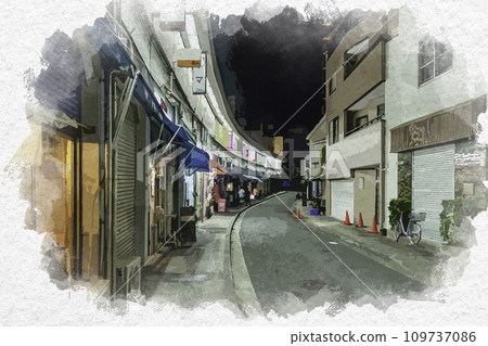 水彩風格 橫濱 櫻木町 野毛 宮橋商店街 口琴橫丁 神奈川縣橫濱市 109737086