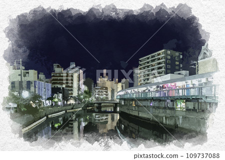 Watercolor style Yokohama Sakuragicho Noge Miyakobashi Shopping Street Harmonica Yokocho Yokohama City, Kanagawa Prefecture 109737088