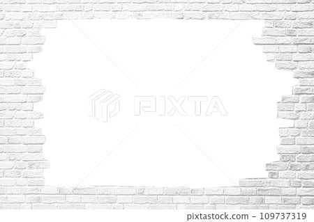 Brick wall with white hole, antique old grunge white and gray texture background. Brick wall with white hole, antique old grunge white and gray texture background. 109737319