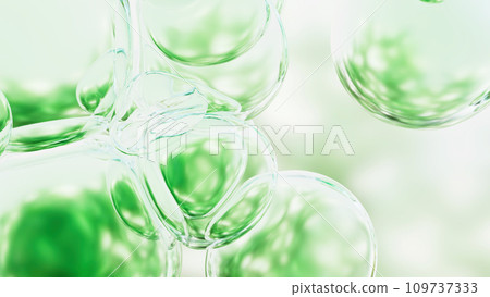 3D rendering of transparent bubbles with green reflections, concept image for a simple and clean environment 3D rendering of transparent bubbles with green reflections, concept image for a simple and clean environment 109737333