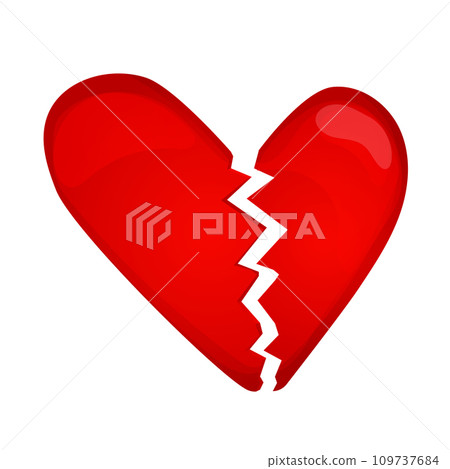 Red heart breakdown, unlove symbol, heartbreak in cartoon style isolated on white background. Sad crack emoji icon Red heart breakdown, unlove symbol, heartbreak in cartoon style isolated on white background. Sad crack emoji icon 109737684
