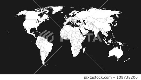 Detailed white world map on black background. Vector illustration. 109738206