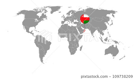 Pin map with Oman flag on world map. Vector illustration. 109738209