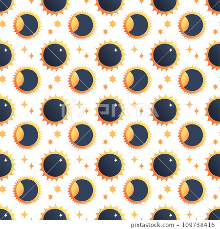 Solar Eclipse seamless pattern in flat cartoon style for kids education at school, stickers, scrapbooking, nursery room Solar Eclipse seamless pattern in flat cartoon style for kids education at school, stickers, scrapbooking, nursery room 109738416