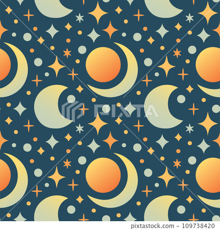 Solar Eclipse seamless pattern in flat cartoon style for kids education at school, stickers, scrapbooking, nursery room 109738420