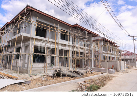 construction residential new house in progress at building site construction residential new house in progress at building site 109738512