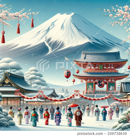 大雪紛飛的元旦拜年 109738630