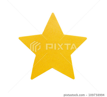 Yellow star shape paper sticker label isolated on white background 109738994