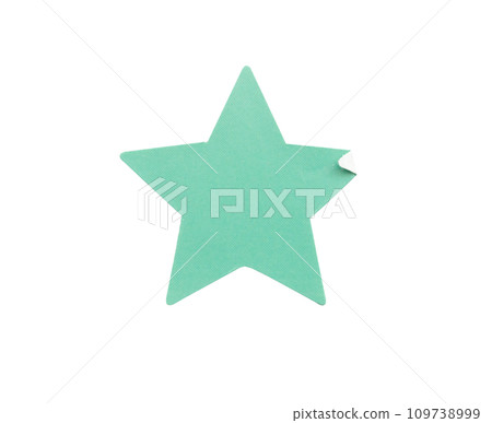 Blue star shape paper sticker label isolated on white background 109738999