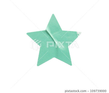 Blue star shape paper sticker label isolated on white background 109739000
