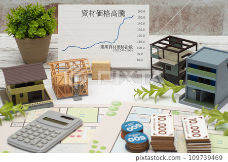 Image of houses under construction and rising prices of building materials Image of houses under construction and rising prices of building materials 109739469