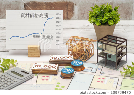 Image of houses under construction and rising prices of building materials Image of houses under construction and rising prices of building materials 109739470