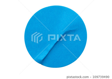 Blank blue round adhesive paper sticker label isolated on white background Blank blue round adhesive paper sticker label isolated on white background 109739490