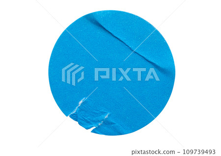 Blank blue round adhesive paper sticker label isolated on white background Blank blue round adhesive paper sticker label isolated on white background 109739493