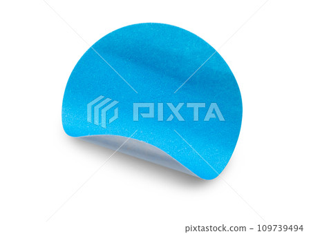 Blank blue round adhesive paper sticker label isolated on white background 109739494