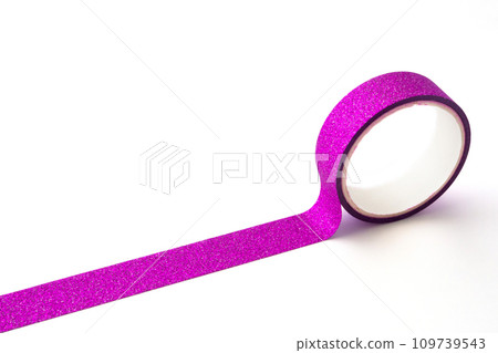 Pink glitter tape roll on white background Pink glitter tape roll on white background 109739543