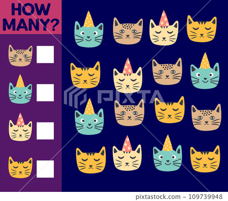 How many Cat, game for children. printable worksheet 109739948