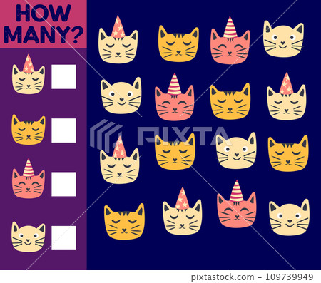 How many Cat, game for children. printable worksheet 109739949