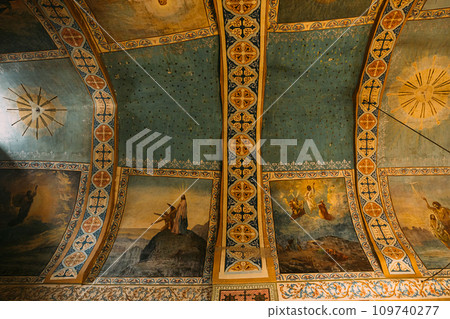Mtskheta, Georgia. Fresco, Frescoes. Icons, of Shio-Mgvime Monastery. interior of Upper Church Of Holy Virgin Or Theotokos, Central Part Of Medieval Monastic ShioMgvime Complex In Limestone Canyon 109740277