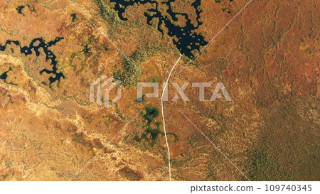 Upland And Transitional Bogs With Numerous Lakes. Elevated Aerial View Of Yelnya Nature Reserve Landscape. Famous Natural Landmark 4K. Miory District, Vitebsk Region, Belarus. The Yelnya Swamp 109740345