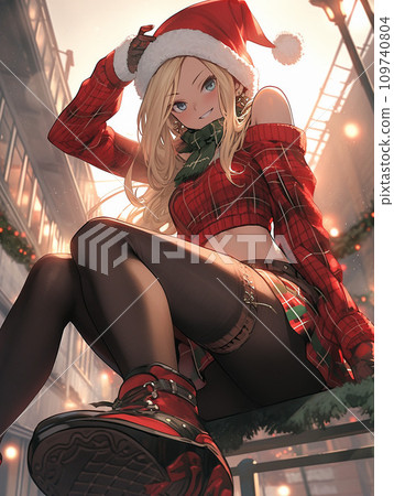 Woman sitting in santa costume Woman sitting in santa costume 109740804