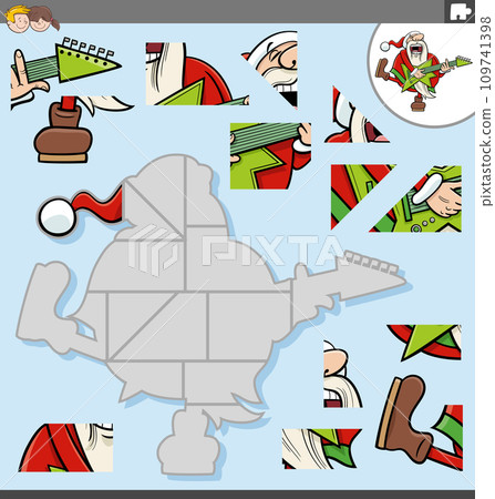 jigsaw puzzle with cartoon Santa Claus with electric guitar 109741398